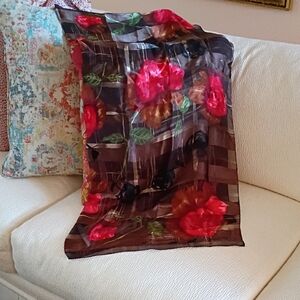 Jones New York Red and Green Floral Scarf